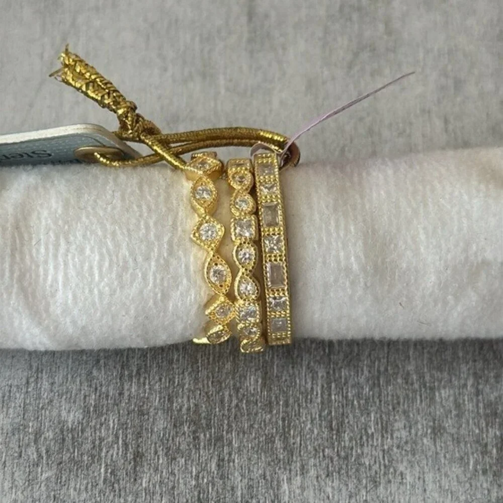 Set of 3 Rings Gold Plated 925 Sterling Silver Rings CZ Sones Sz. 9